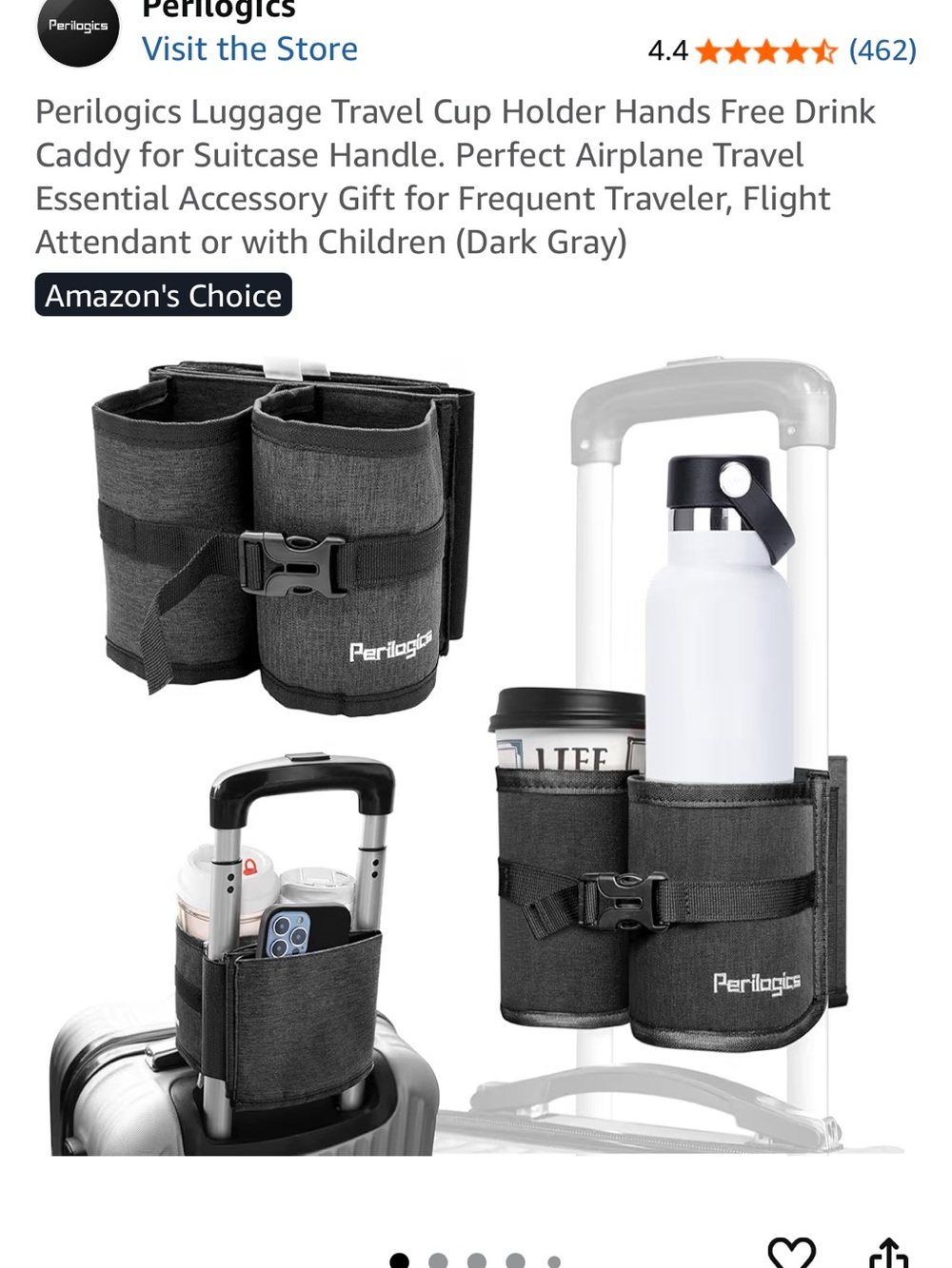 Perilogics Dual Travel Cup & Bottle Holder - Dark Gray